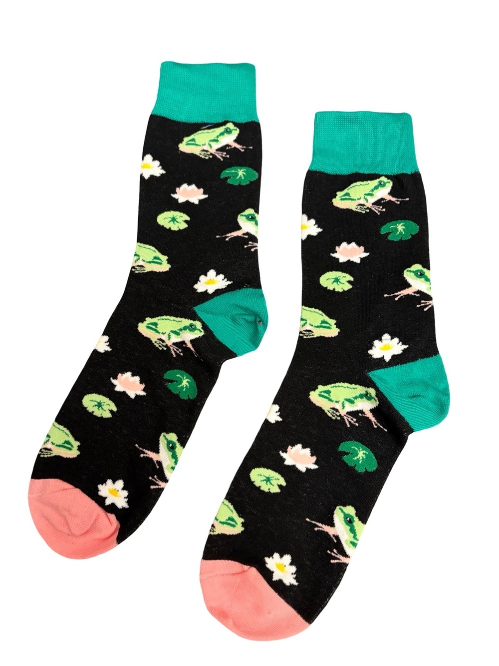 Black Green Frog Novelty Crew Socks Women's Size 8-12